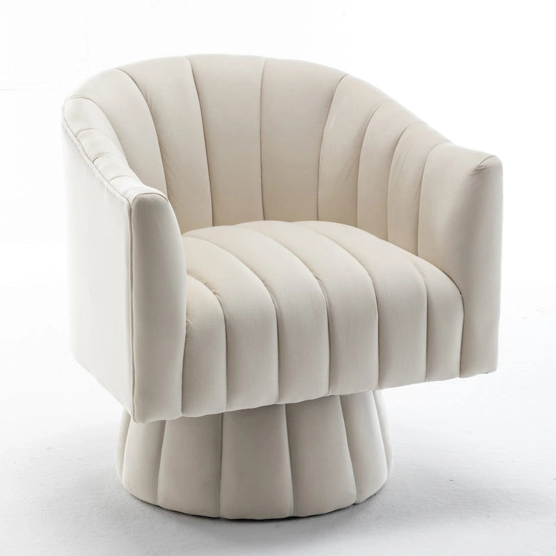 Velvet Upholstered Round Swivel Accent Arm Barrel Chair for Living Room