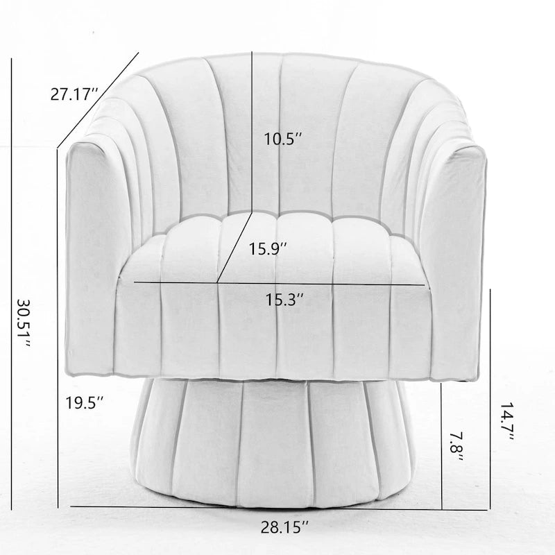 Velvet Upholstered Round Swivel Accent Arm Barrel Chair for Living Room