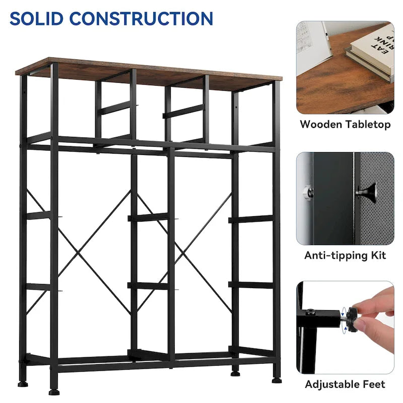 Rustic Wood-grain Dresser with Metal Frame, Wooden Top