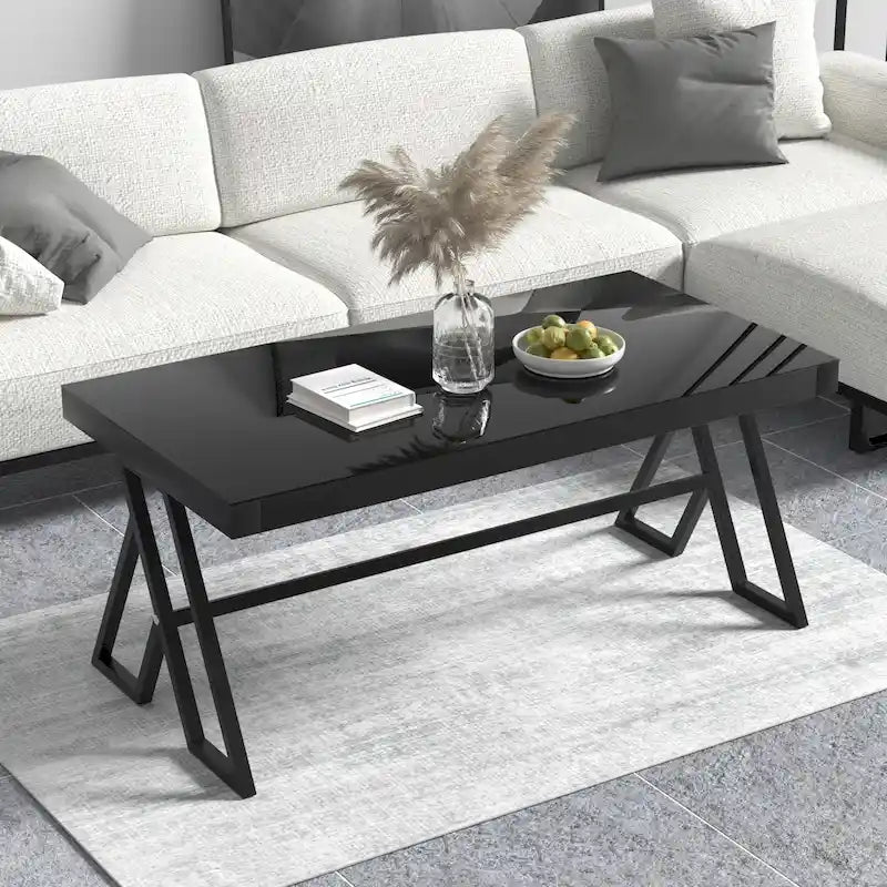 47" Tempered Glass Top Coffee Table with Metal Frame