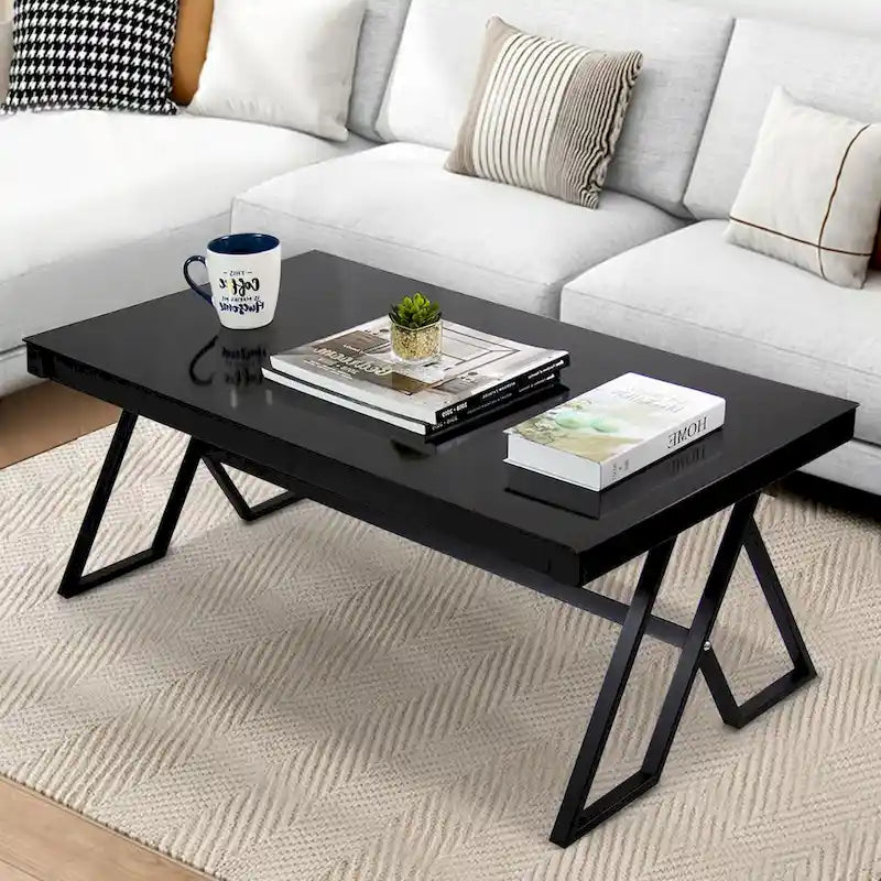 47" Tempered Glass Top Coffee Table with Metal Frame