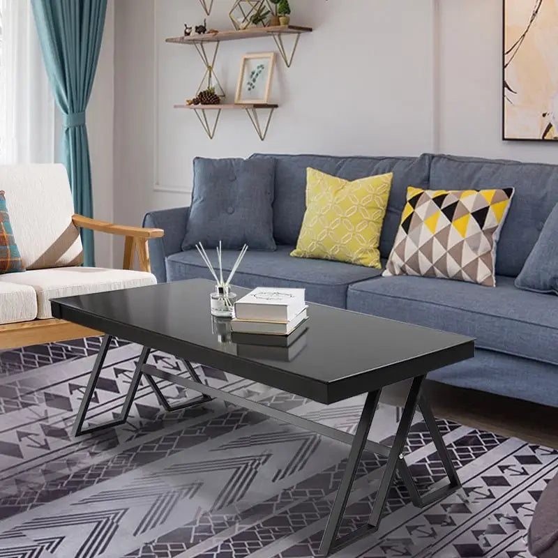 47" Tempered Glass Top Coffee Table with Metal Frame
