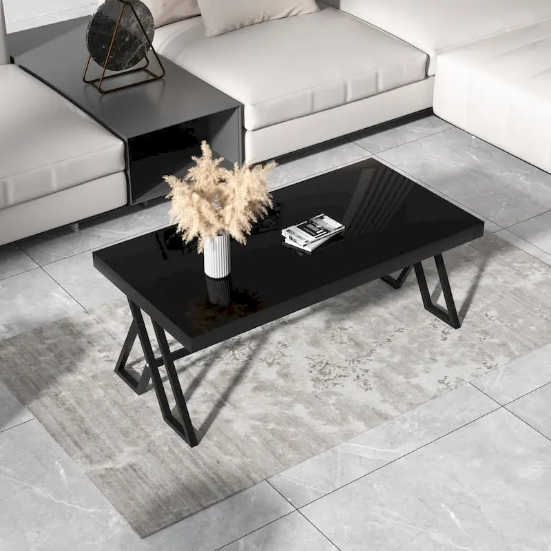 47" Tempered Glass Top Coffee Table with Metal Frame
