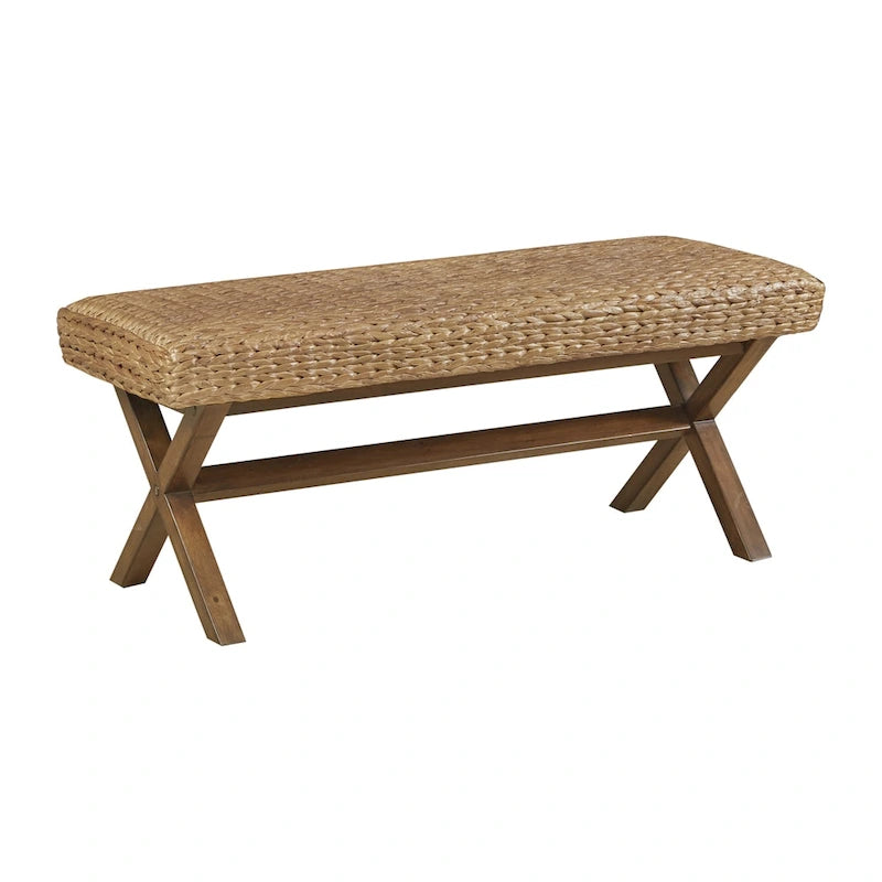 Hand-Woven Water Hyacinth Accent Bench