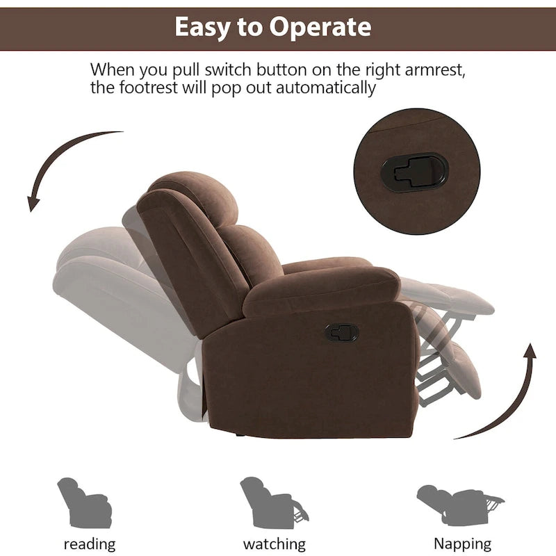 Manual Recliner Chair with Overstuffed Arm and Back