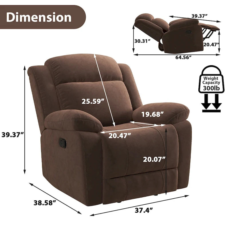 Manual Recliner Chair with Overstuffed Arm and Back