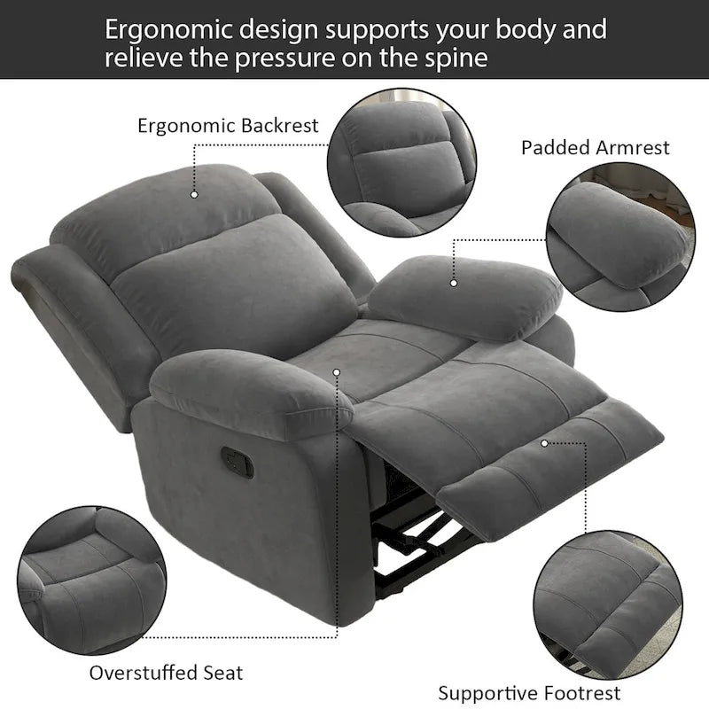 Manual Recliner Chair with Overstuffed Arm and Back