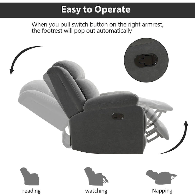 Manual Recliner Chair with Overstuffed Arm and Back