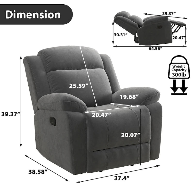 Manual Recliner Chair with Overstuffed Arm and Back