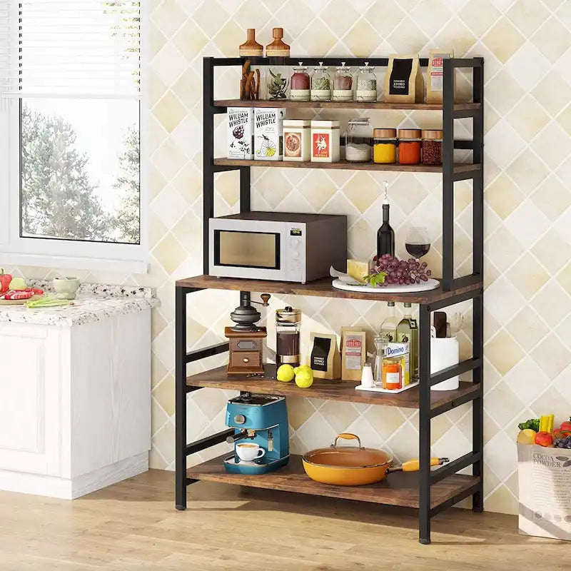 5 Tier Bakers Rack with Storage, Microwave Cart Kitchen Stand