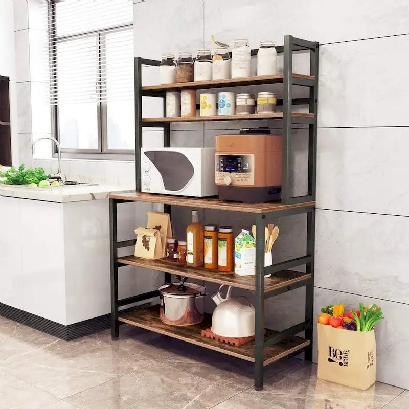 5 Tier Bakers Rack with Storage, Microwave Cart Kitchen Stand
