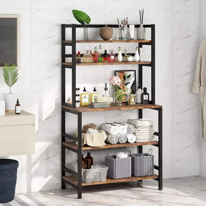 5 Tier Bakers Rack with Storage, Microwave Cart Kitchen Stand
