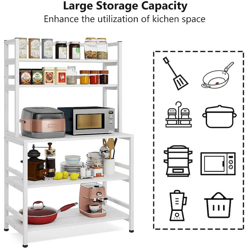 5 Tier Bakers Rack with Storage, Microwave Cart Kitchen Stand
