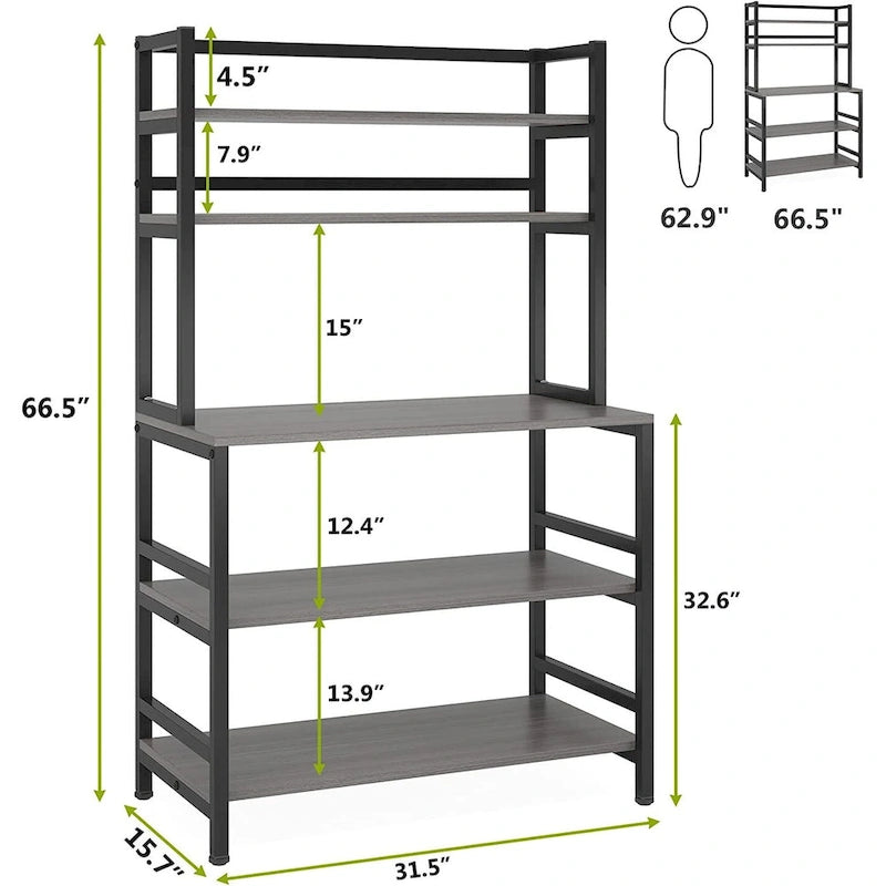 5 Tier Bakers Rack with Storage, Microwave Cart Kitchen Stand