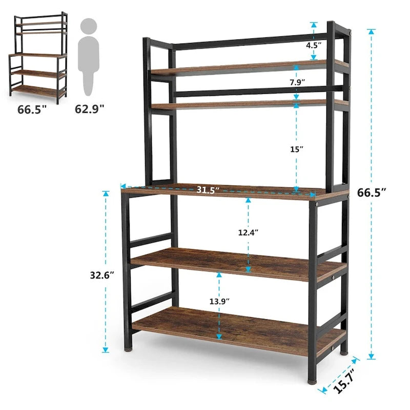 5 Tier Bakers Rack with Storage, Microwave Cart Kitchen Stand