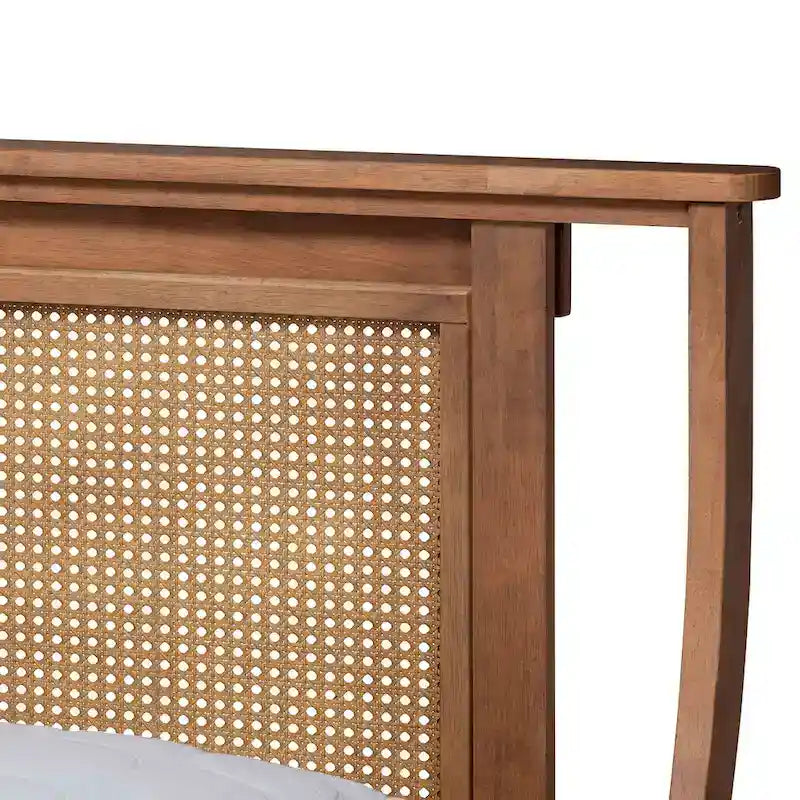 Modernes Plattformbett aus Synthetik-Rattan - Walnussbraun