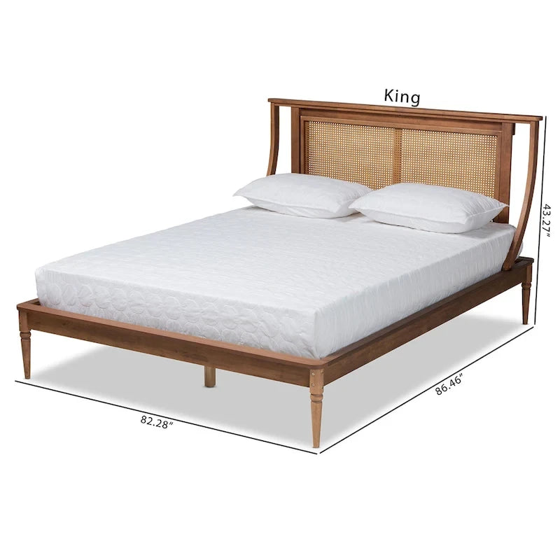 Modernes Plattformbett aus Synthetik-Rattan - Walnussbraun