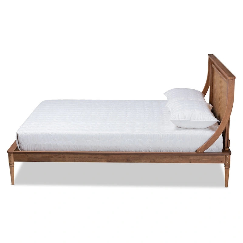 Modernes Plattformbett aus Synthetik-Rattan - Walnussbraun