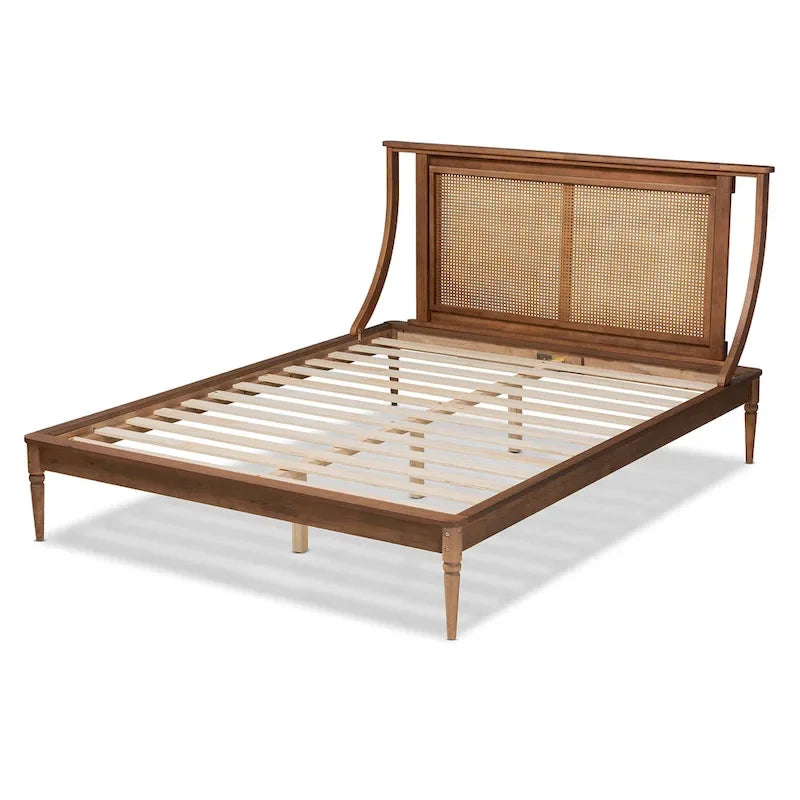 Modernes Plattformbett aus Synthetik-Rattan - Walnussbraun