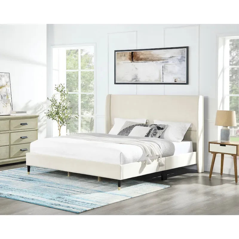 Roundhill Furniture Rozitta Upholstered Wingback Platform Bed