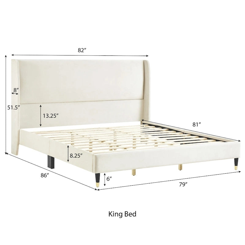 Gepolstertes Plattformbett mit Wingback-Kopfteil