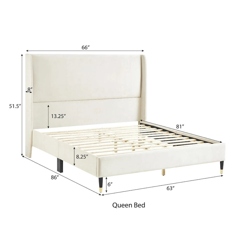 Gepolstertes Plattformbett mit Wingback-Kopfteil