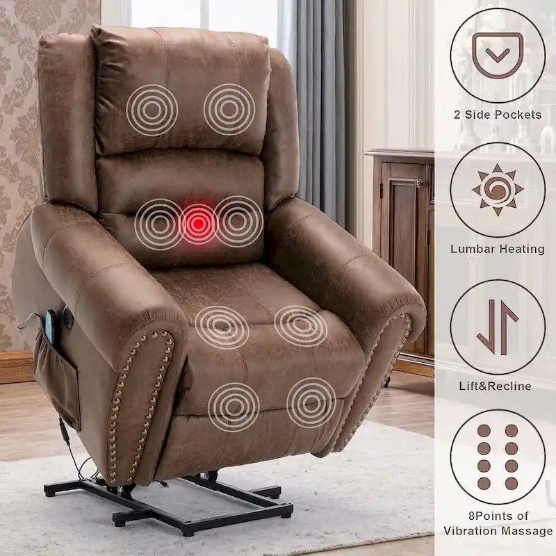 Aufstehsessel mit elektrischer Verstellung, Massage, Wärmefunktion und USB-Anschluss