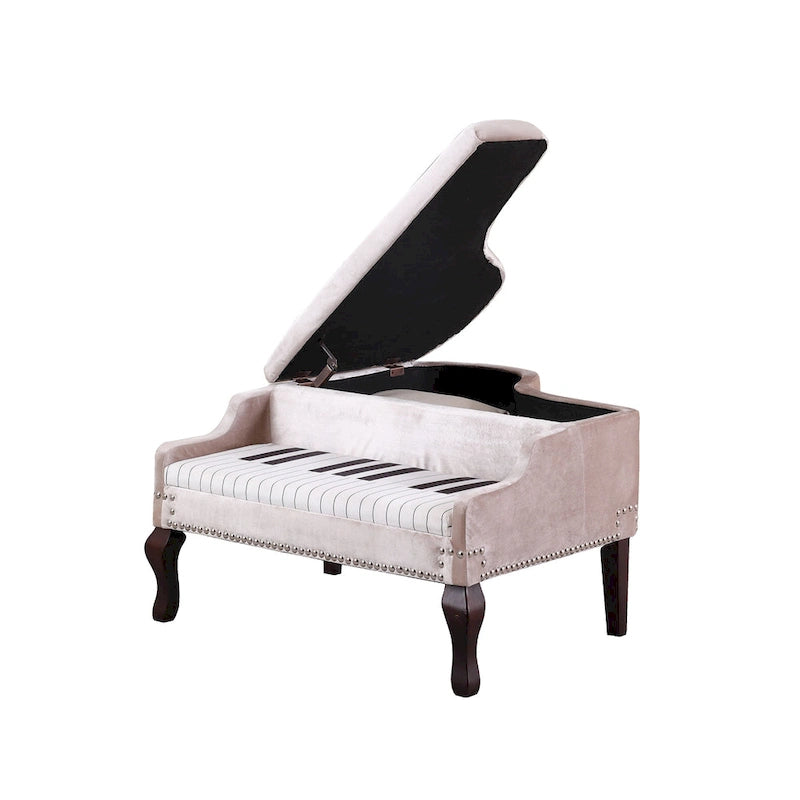 Polsterhocker für das Wohnzimmer, 21 Zoll, beige, mit Nagelkopfbesatz