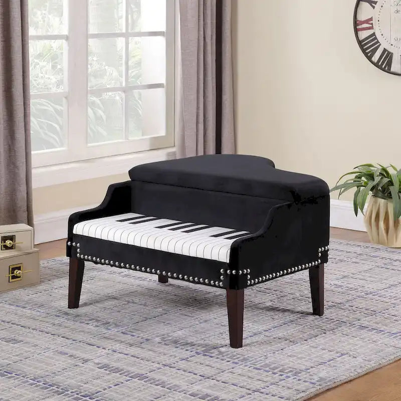 21 In. Beige Upholstered Nailhead Living Room Ottoman