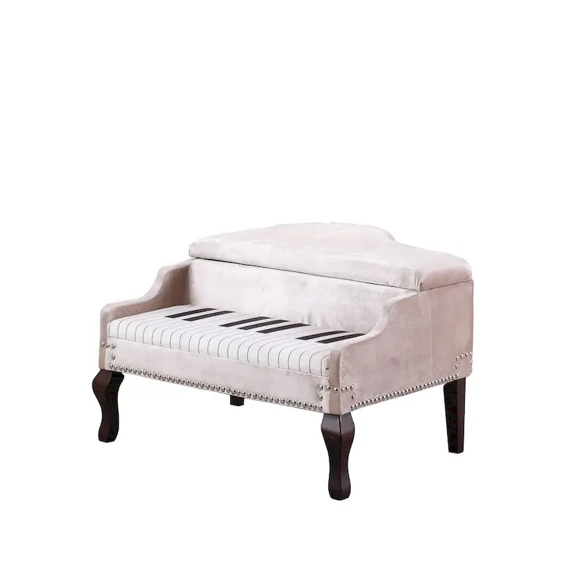 Polsterhocker für das Wohnzimmer, 21 Zoll, beige, mit Nagelkopfbesatz