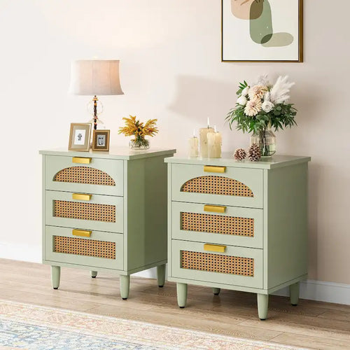 20-Inch Night Stand, 3-Drawer Wood Bedside Table Storage Cabinet for Bedroom, Green