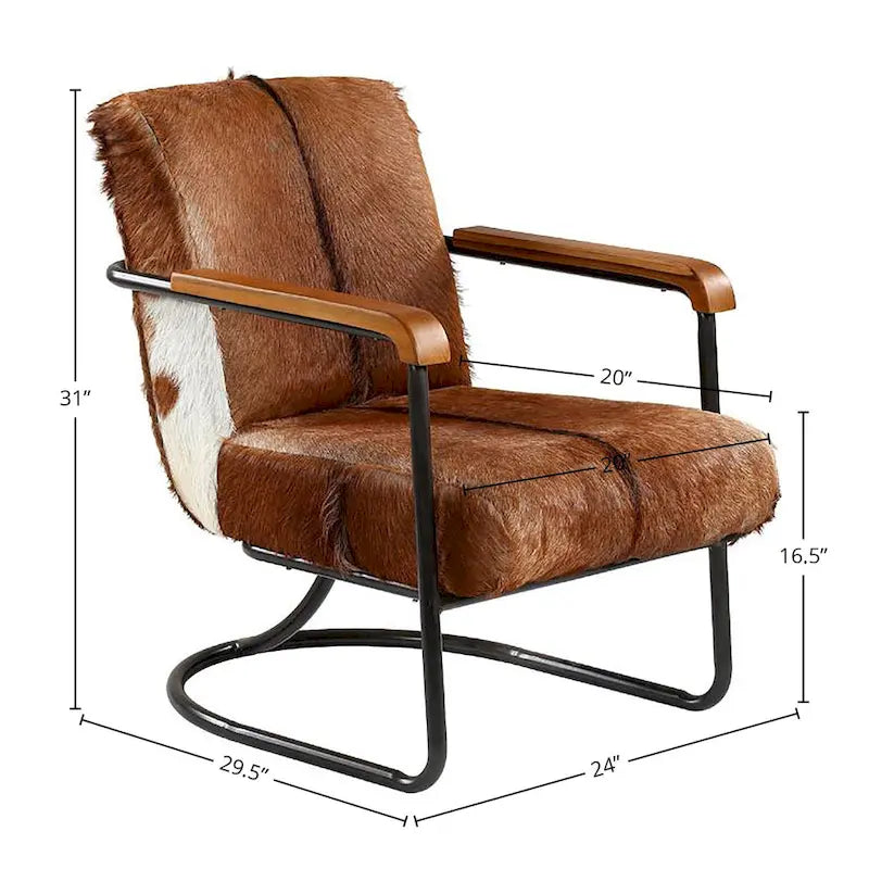 Cow Hide Upholstered Occasional Chair, Brown and White
