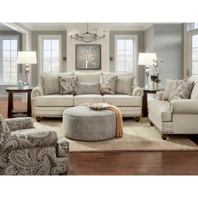 Beige Paisley Print Accent Chair