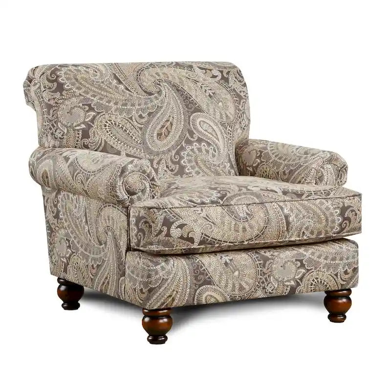 Beige Paisley Print Accent Chair