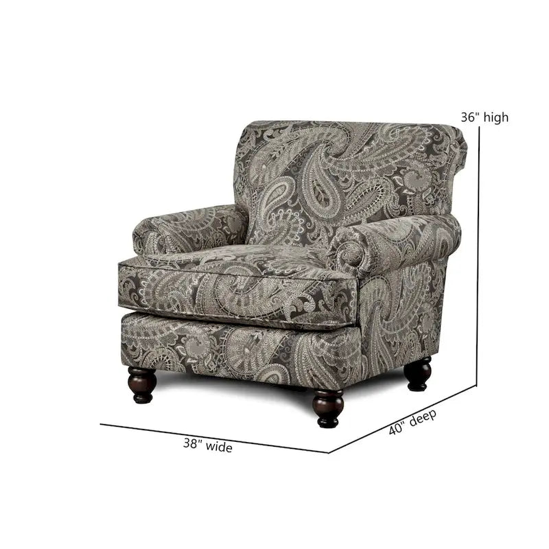 Beige Paisley Print Accent Chair