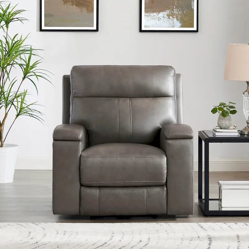 Zero Gravity Power Recline and Headrest Top Grain Leather Recliner with Cup Holder