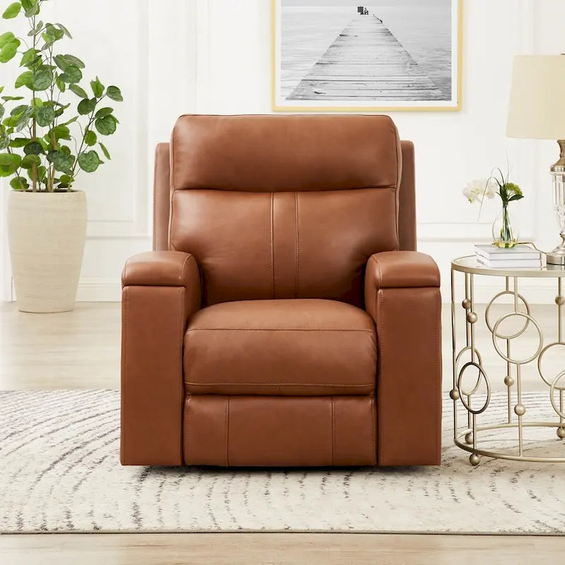 Zero Gravity Power Recline and Headrest Top Grain Leather Recliner with Cup Holder