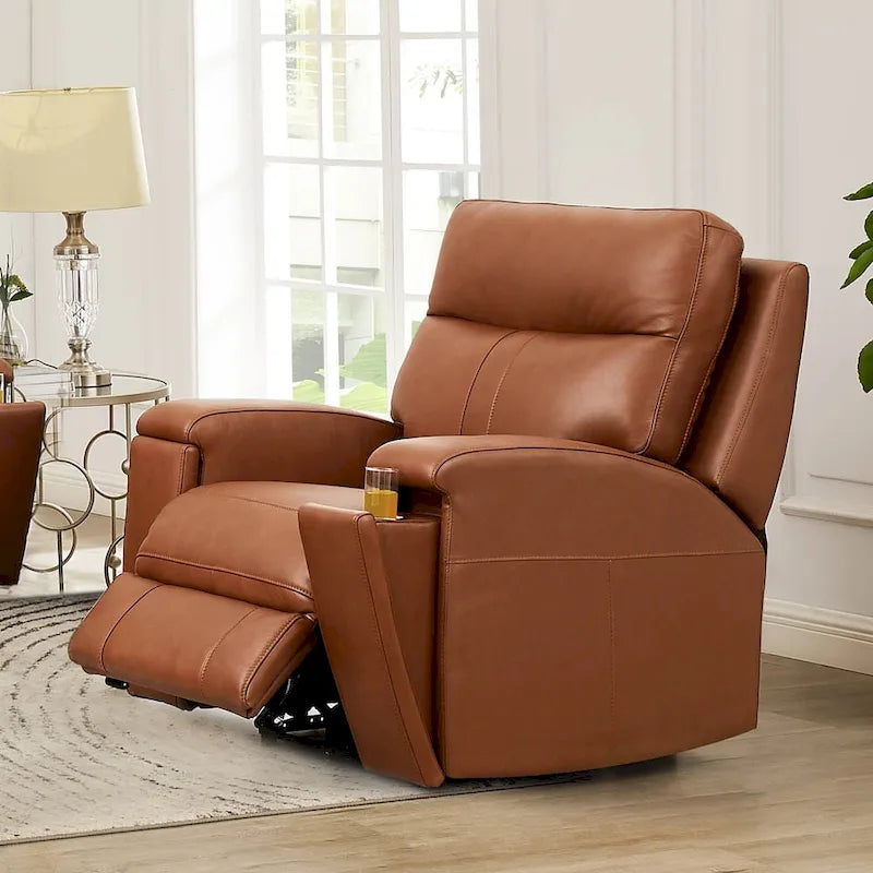 Zero Gravity Power Recline and Headrest Top Grain Leather Recliner with Cup Holder