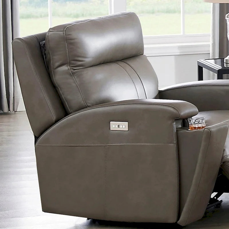 Zero Gravity Power Recline and Headrest Top Grain Leather Recliner with Cup Holder