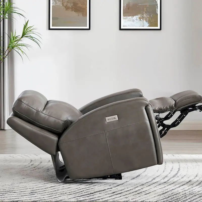Zero Gravity Power Recline and Headrest Top Grain Leather Recliner with Cup Holder