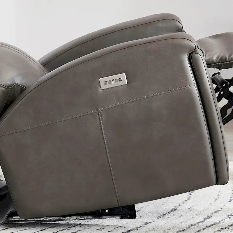 Zero Gravity Power Recline and Headrest Top Grain Leather Recliner with Cup Holder