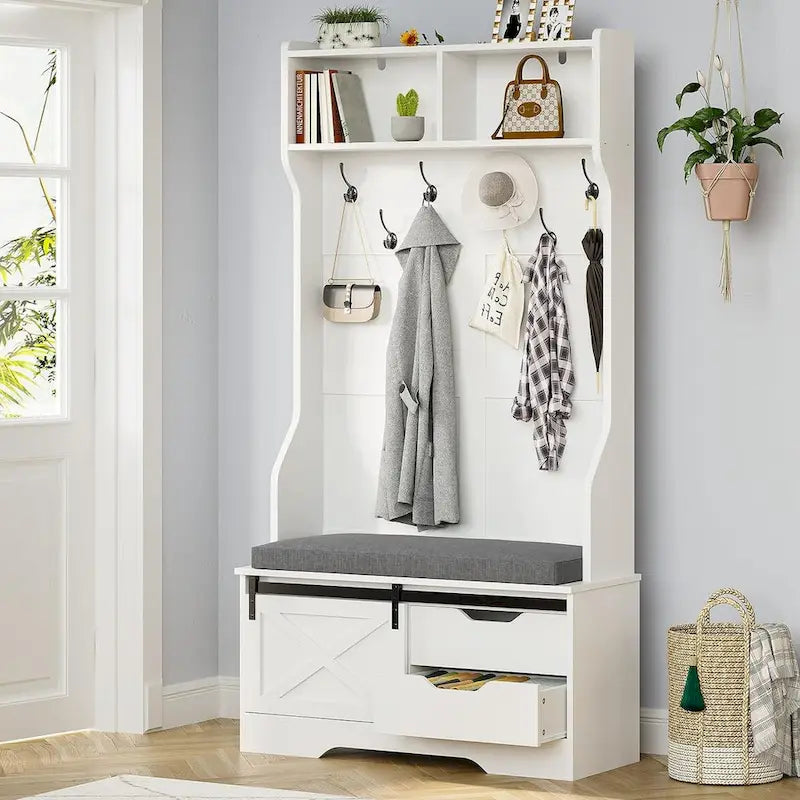 Hall Tree With Bench And Shoe Storage Coat Rack