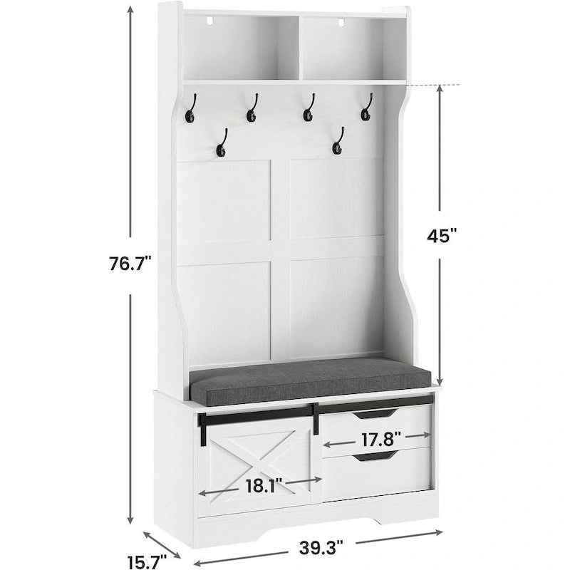 Hall Tree With Bench And Shoe Storage Coat Rack