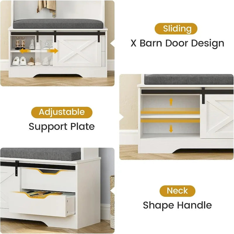 Hall Tree With Bench And Shoe Storage Coat Rack
