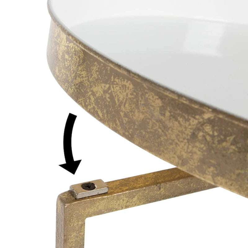Tavolino decorativo rotondo in metallo con vassoio pieghevole