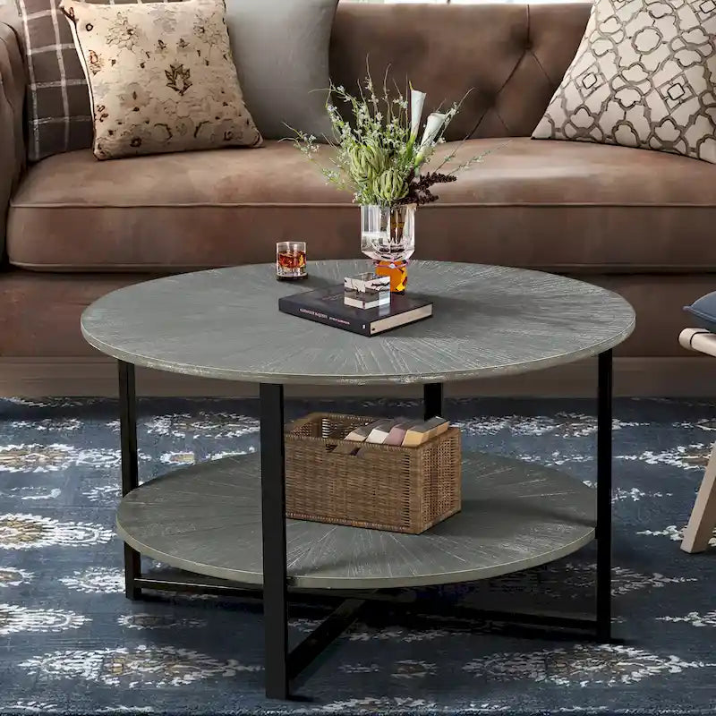 Runder Couchtisch mit 2 Ebenen Stauraum