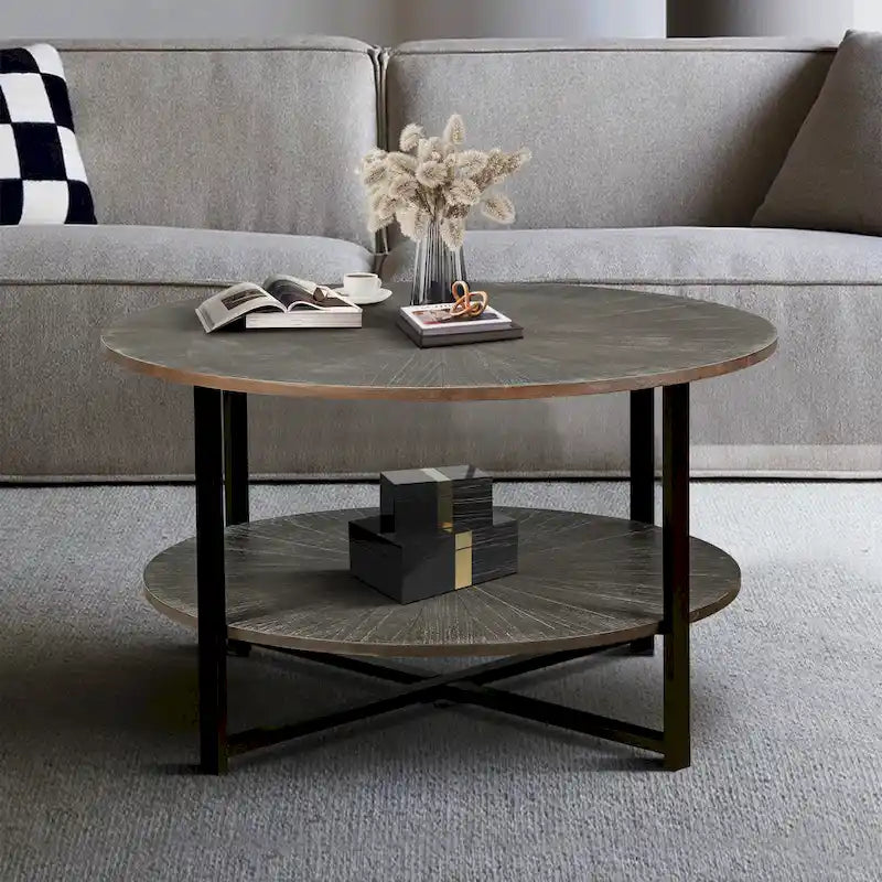 Round Coffee Table with 2-Tier Storage