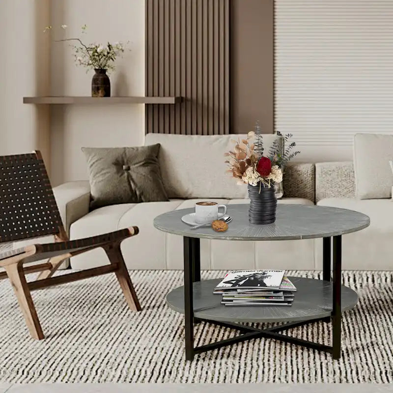 Runder Couchtisch mit 2 Ebenen Stauraum