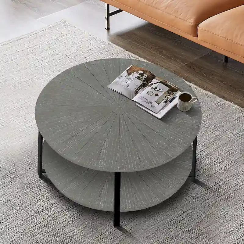 Runder Couchtisch mit 2 Ebenen Stauraum