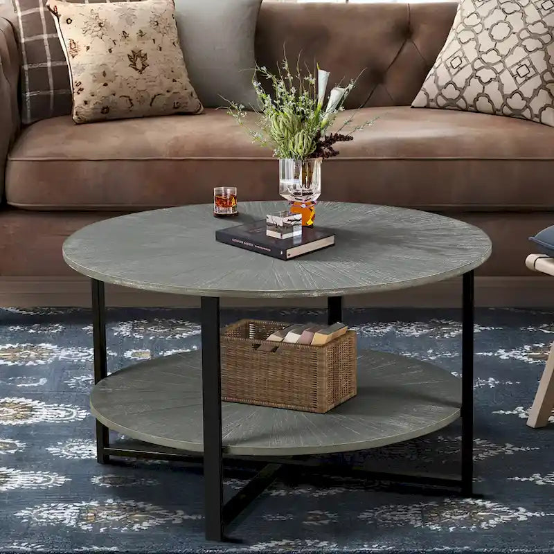 Runder Couchtisch mit 2 Ebenen Stauraum